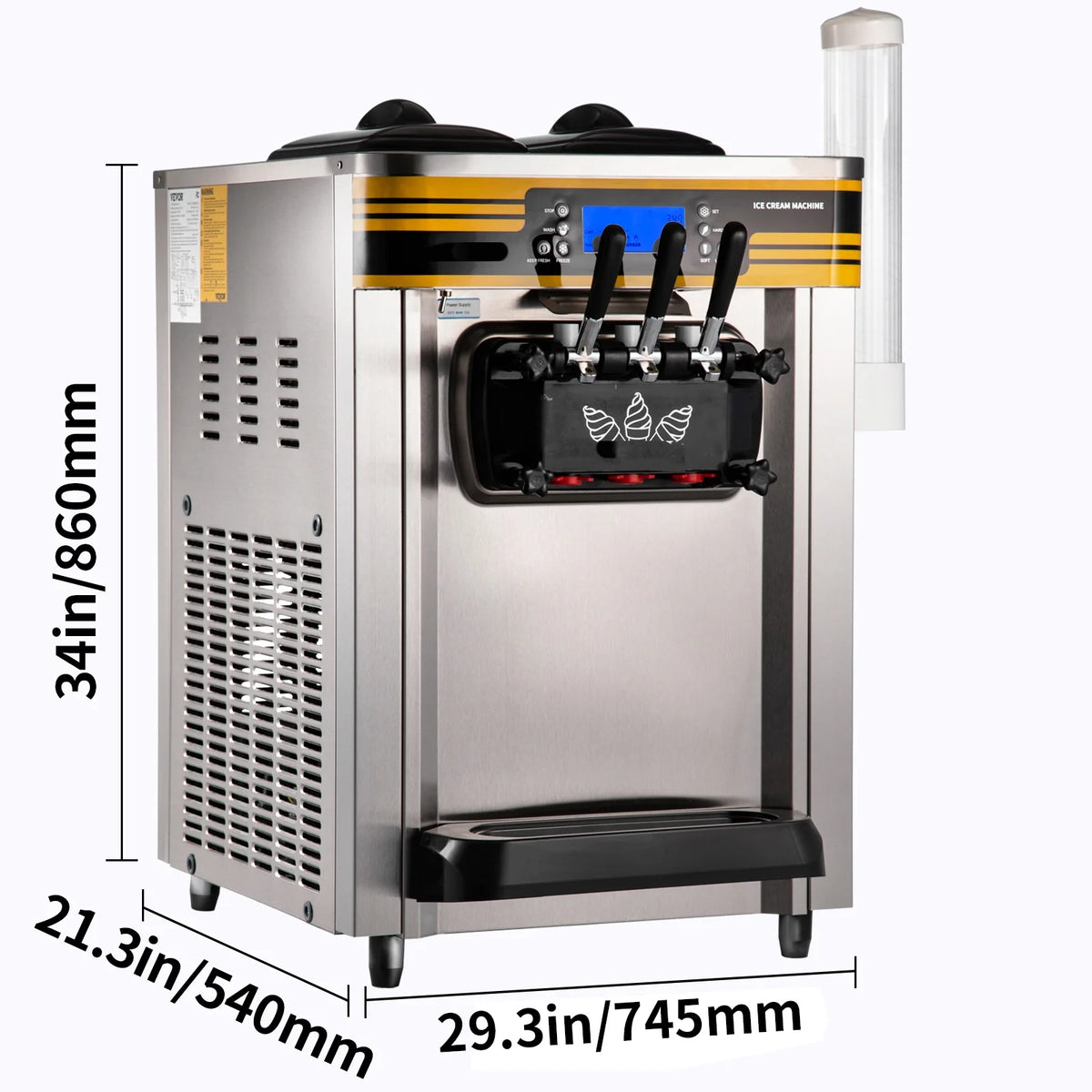 BENTISM Commercial Ice Cream Maker, 22-30L/H Yield, 2350W Countertop Soft Serve Machine w/ 2x6L Hopper 2L Cylinder LCD Panel Puffing Shortage Alarm, Frozen Yogurt Maker for Restaurant Snack Bar