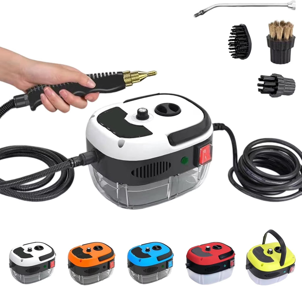 Versora Pro Car Steam Cleaner 2500w High-Temp Portable Machine, 6 Speeds Adjustable, With 3 Different Brush Heads, 1l Large Water Tank, For Home, Auto Detailing (Blue)