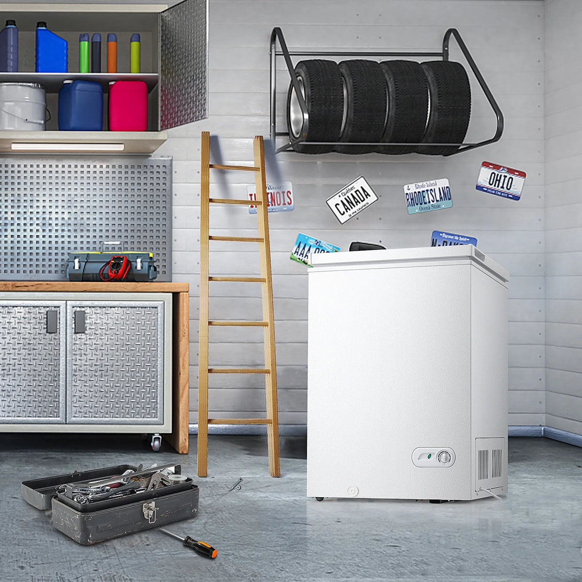 Moifoi 3.5 Cu.ft Chest Freezer w/ Removable Storage Basket & Top Open Door, Energy Saving, White
