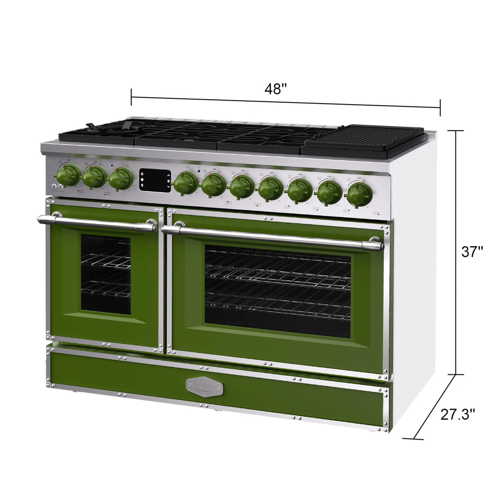 Akicon 48 Inch Freestanding Gas Range with 8 Sealed Burners Cooktop, 6.7 Cu.Ft. Dual Zone Capacity, Natural Gas/LP Convertible-BSGBGGA1