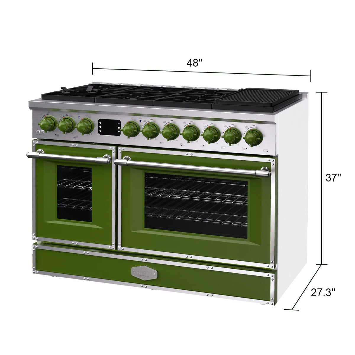 Akicon 48 Inch Freestanding Gas Range with 8 Sealed Burners Cooktop, 6.7 Cu.Ft. Dual Zone Capacity, Natural Gas/LP Convertible-BSGBGGA1