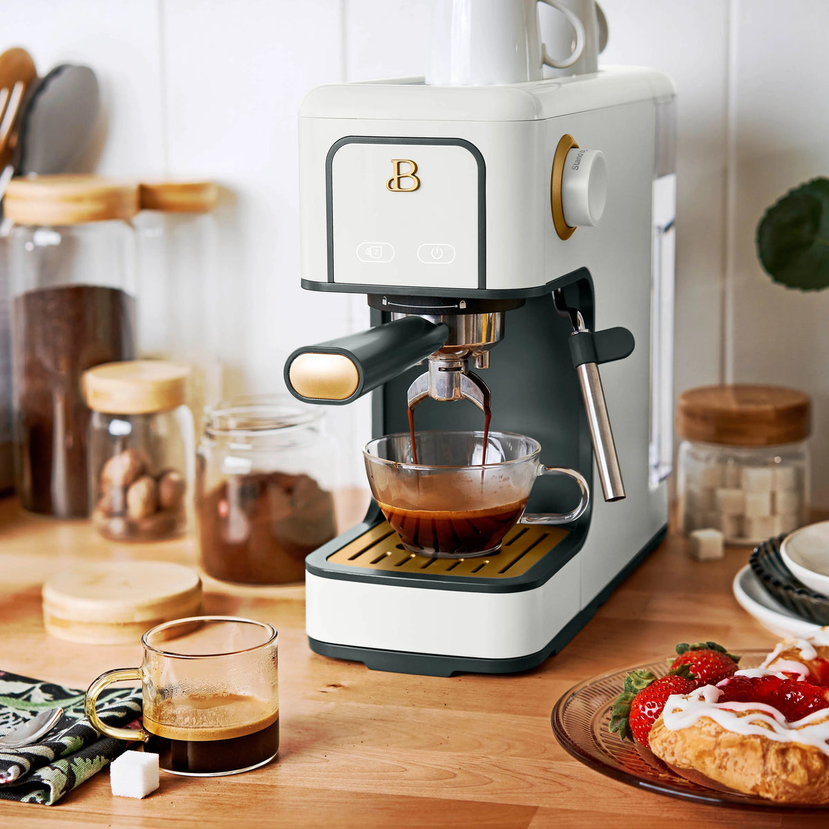 Beautiful Slim Espresso Machine with 20-Bar Pressure, Black Sesame by Drew Barrymore