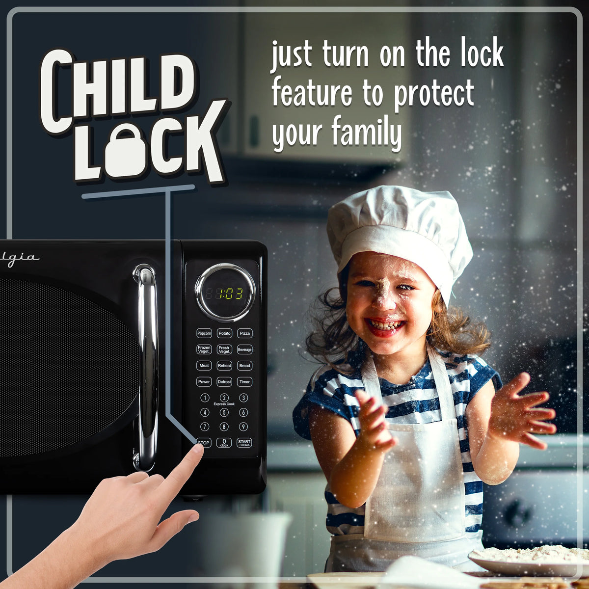 Nostalgia Retro Microwave Oven - 0.7 Cu Ft & 700-Watt Countertop Microwave with Glass Turntable, Child Safety Lock, 8 Auto-Cook Programs & Digital Clock - Aqua