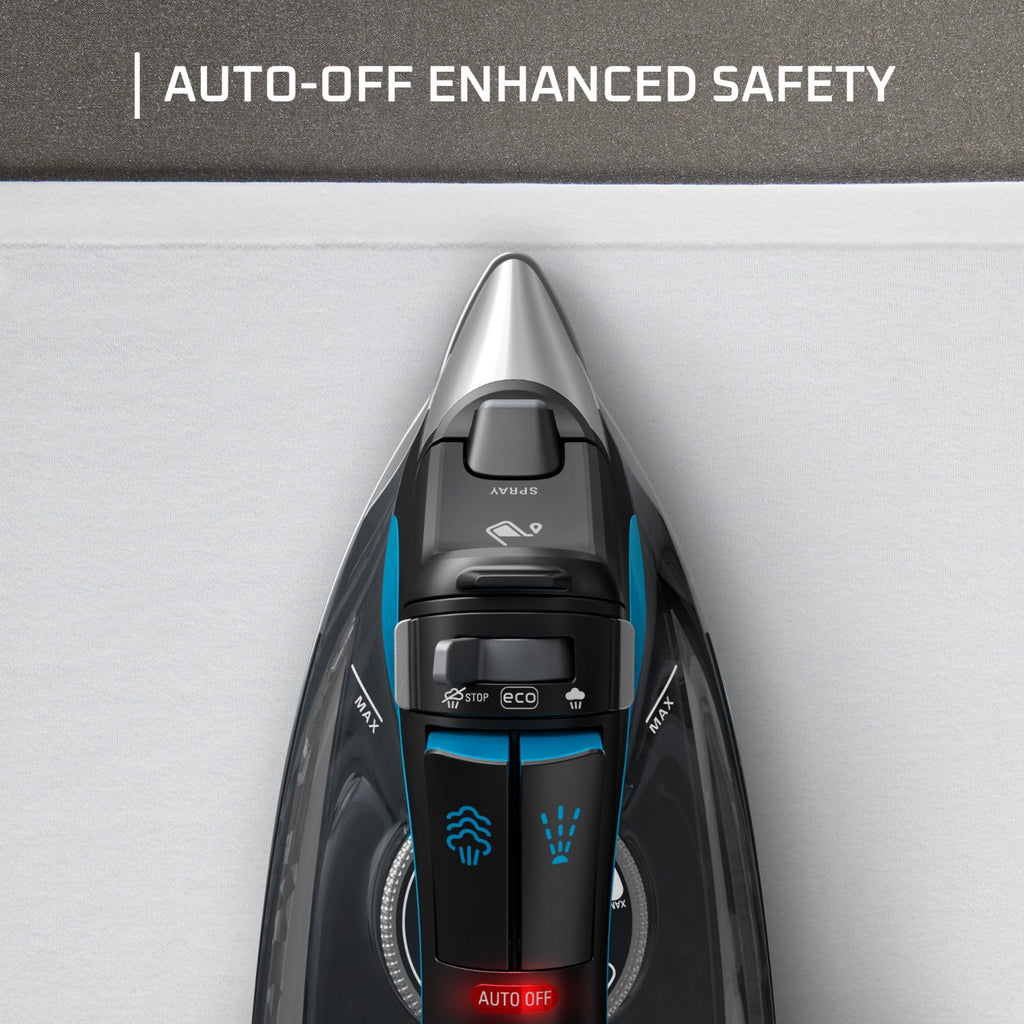 Rowenta Focus Excel Steam Iron for Clothes, Stainless Steel Soleplate, 1750 Watts, Black & Blue, DW5280