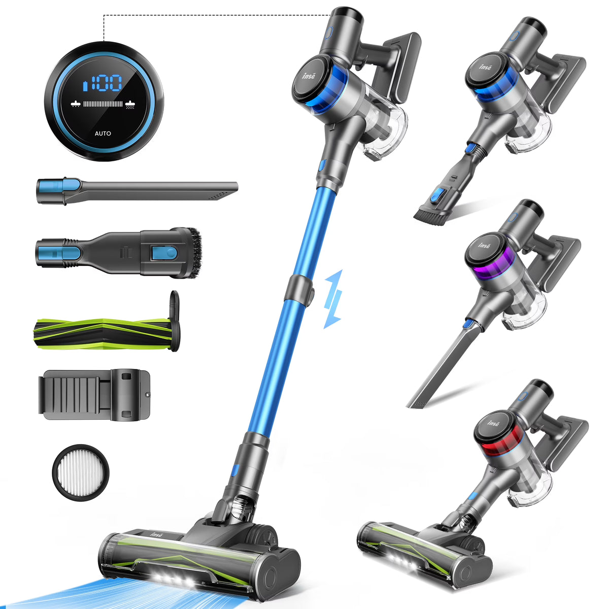 INSE Cordless Stick Vacuum Cleaner for Pet Hair Hard Floors Carpet, New S9X, 55 Mins Runtimes & 45 Kpa Powerful Suction