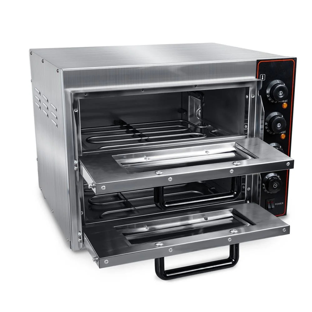 Commercial Pizza Oven 16 inch Pizza Double Deck 3000W 110V Electric Oven Multipurpose Toaster Bake Broiler 40L Stainless Steel for Restaurant Home Pizza Pretzels Baked Roast Yakitori
