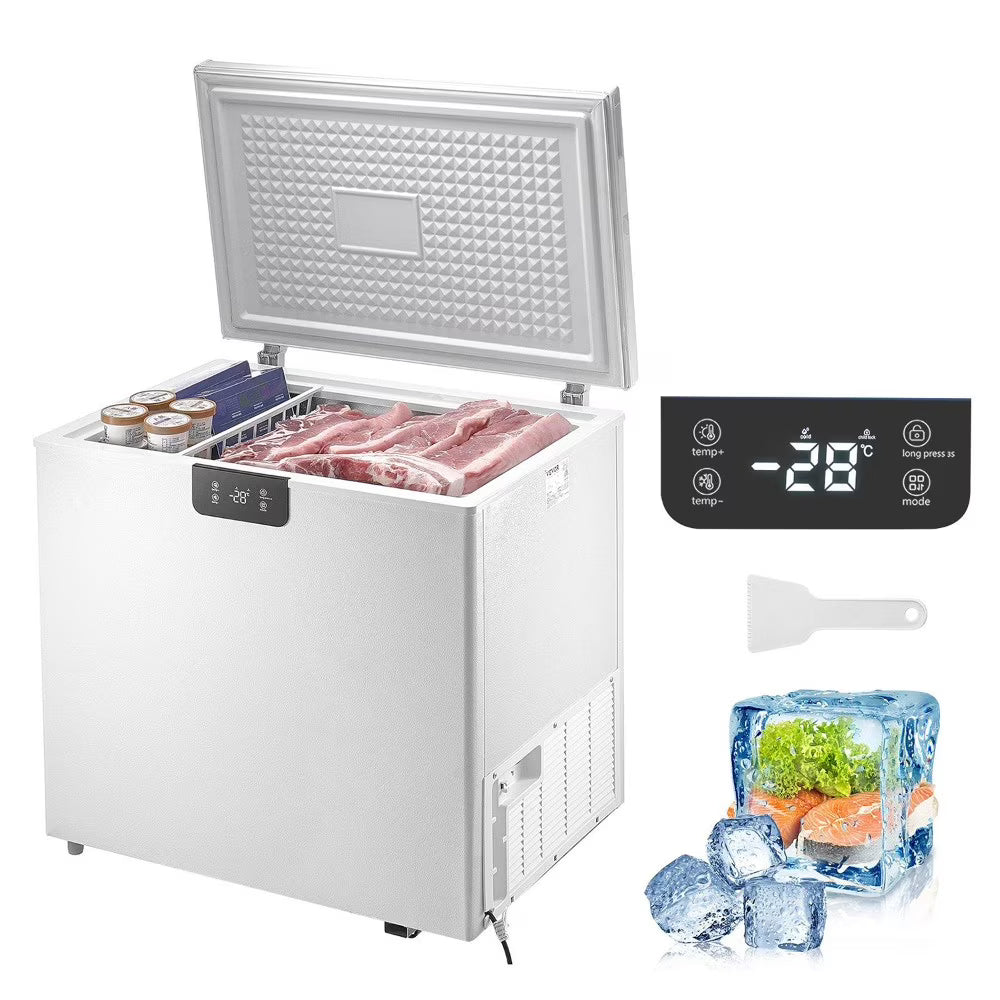 Choco Moon Large Capacity 14.5 Cu.ft Chest Freezer, 345L Storage, 4 Slide-Out Baskets, Lockable Lid, 8 Temp Control Levels, Energy-Efficient LED Lights, 6 Swivel Casters for Easy Mobility