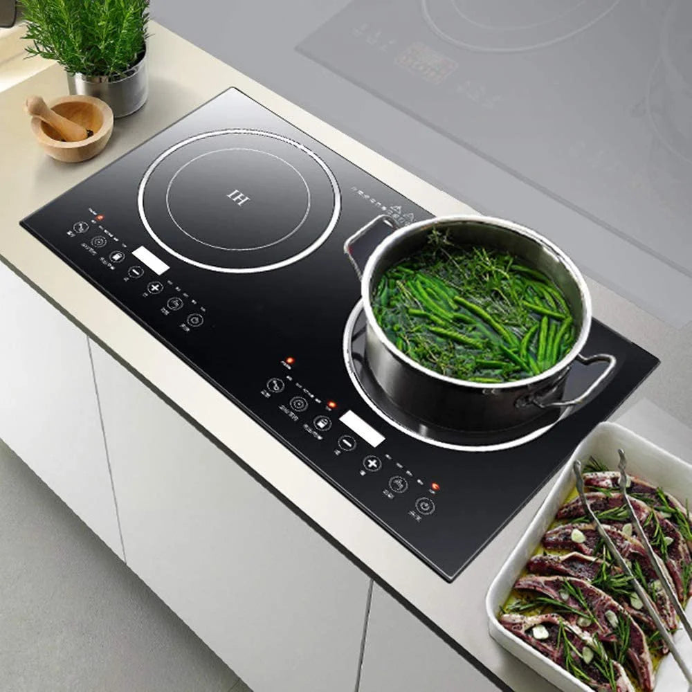 Anqidi 2400W Double Induction Cooktop, Portable Countertop Digital Electric Induction Cooker w/8 Gear Firepower 110V