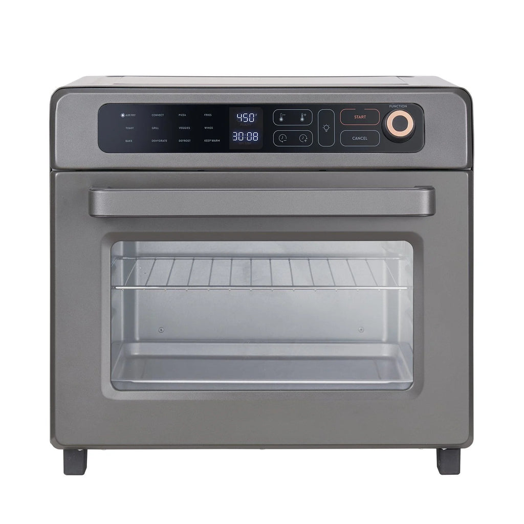 12-In-1 air-fried toaster oven, 25L convection table oven, 1700W stainless steel with pizza pan, rack and gloves, 12-slice and 12-inch pizza capacity
