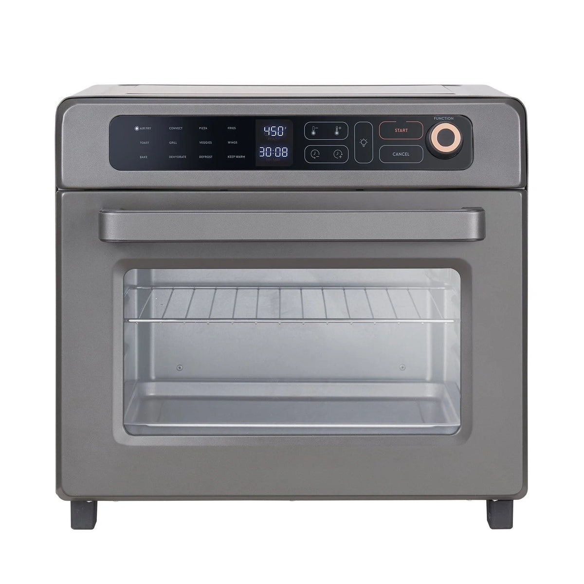12-In-1 air-fried toaster oven, 25L convection table oven, 1700W stainless steel with pizza pan, rack and gloves, 12-slice and 12-inch pizza capacity