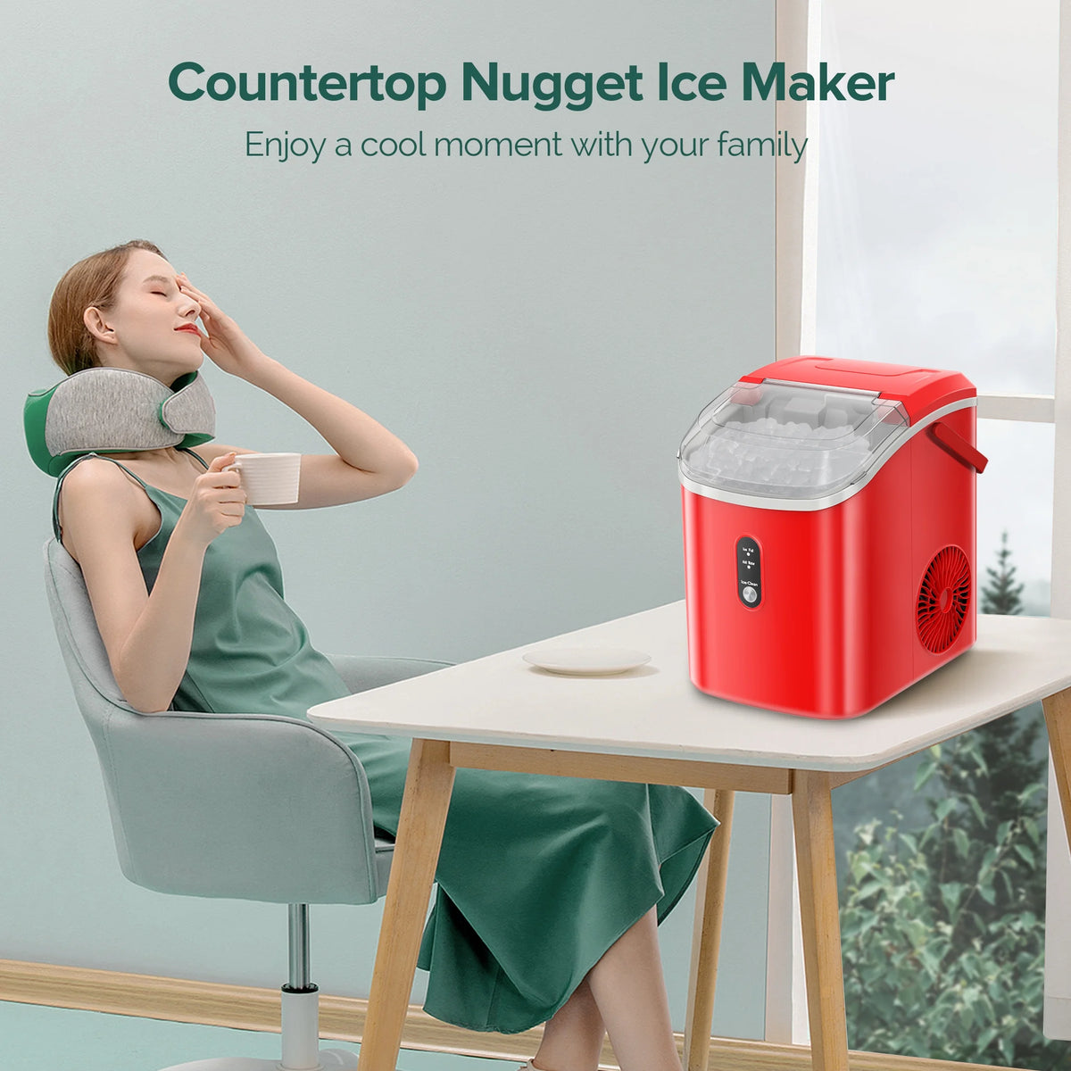 KISSAIR Nugget Ice Maker Countertop with Soft Chewable Pellet Ice, Portable Ice Machine with Handle, 35lbs/24H, Grey