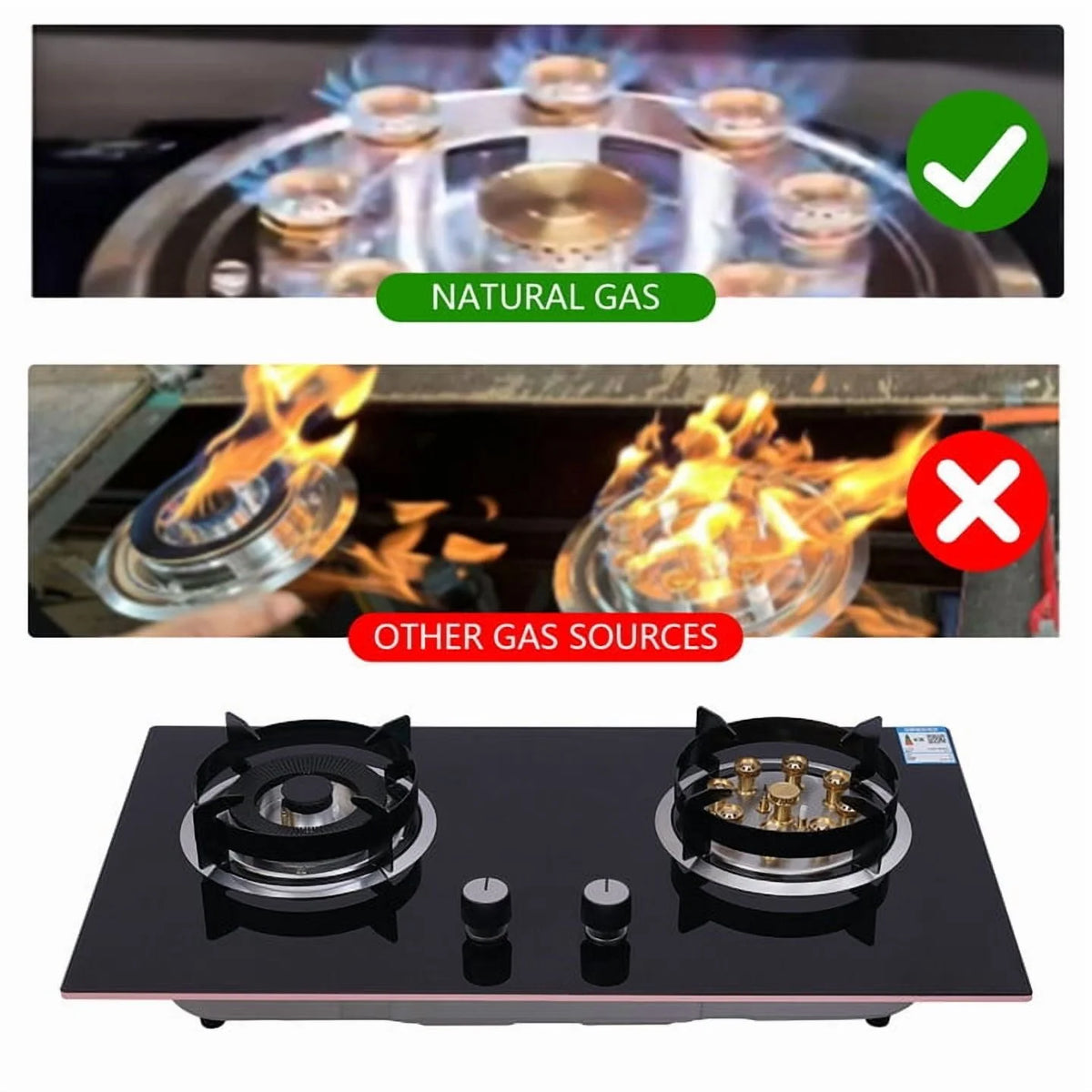 2-Burner Natural Gas Stove, Built-in Gas Cooktop Stove for Home Kitchen