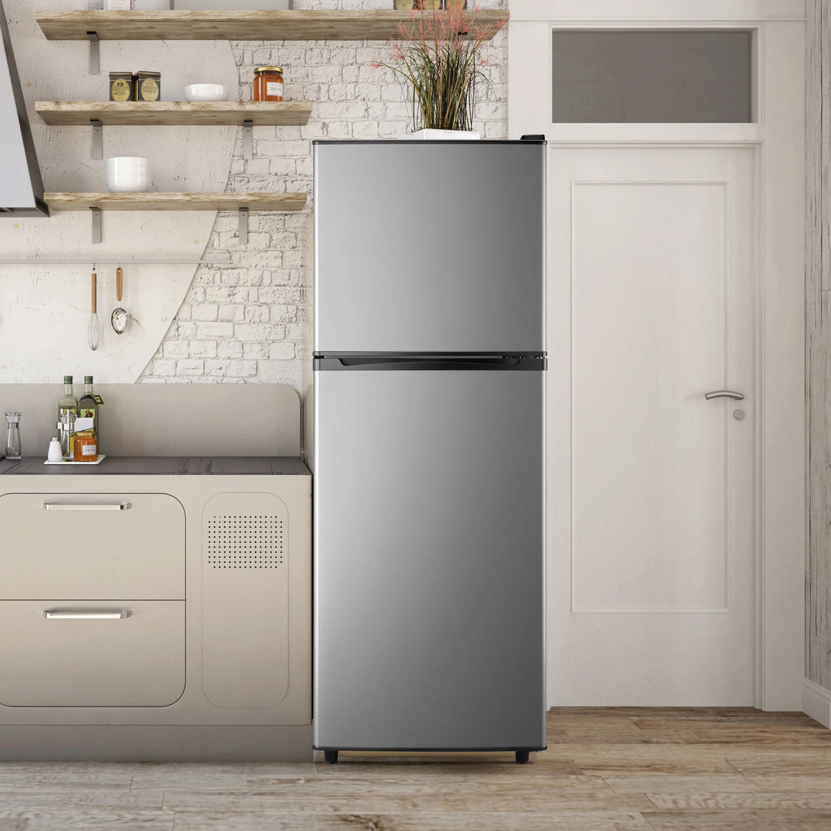CALLIEVER 2-Door Mini Fridge with Freezer,5.0 Cu.Ft Compact Refrigerator for Dorm,Bedroom,Office�C7-Level Temp Control,Reversible Door,Black
