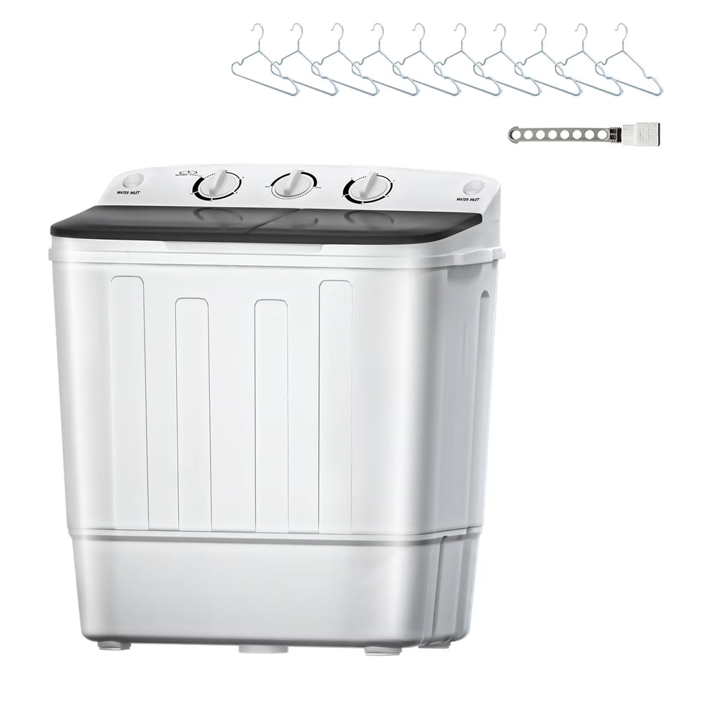 Dimedeal Portable 18lbs Twin Tub Mini Washing Machine, 11lbs Washer & 7lbs Spinner with Drying Rack & Hangers