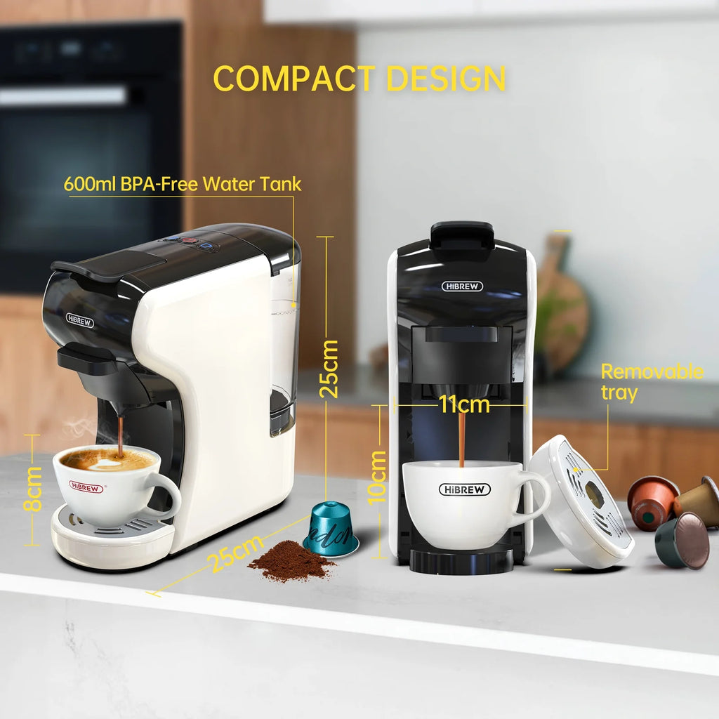 HiBREW H1A 4-in-1 Capsule Coffee Machine - 19Bar Espresso Maker for Hot/Cold Brews Black