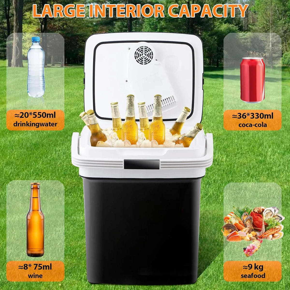 WOLEGEDO Portable RV Refrigerator 28 Qt(26L) Electric Cooler and Warmer 12V Mini Fridge for Car Camping, Fishing, Work Beach Picnic 29L