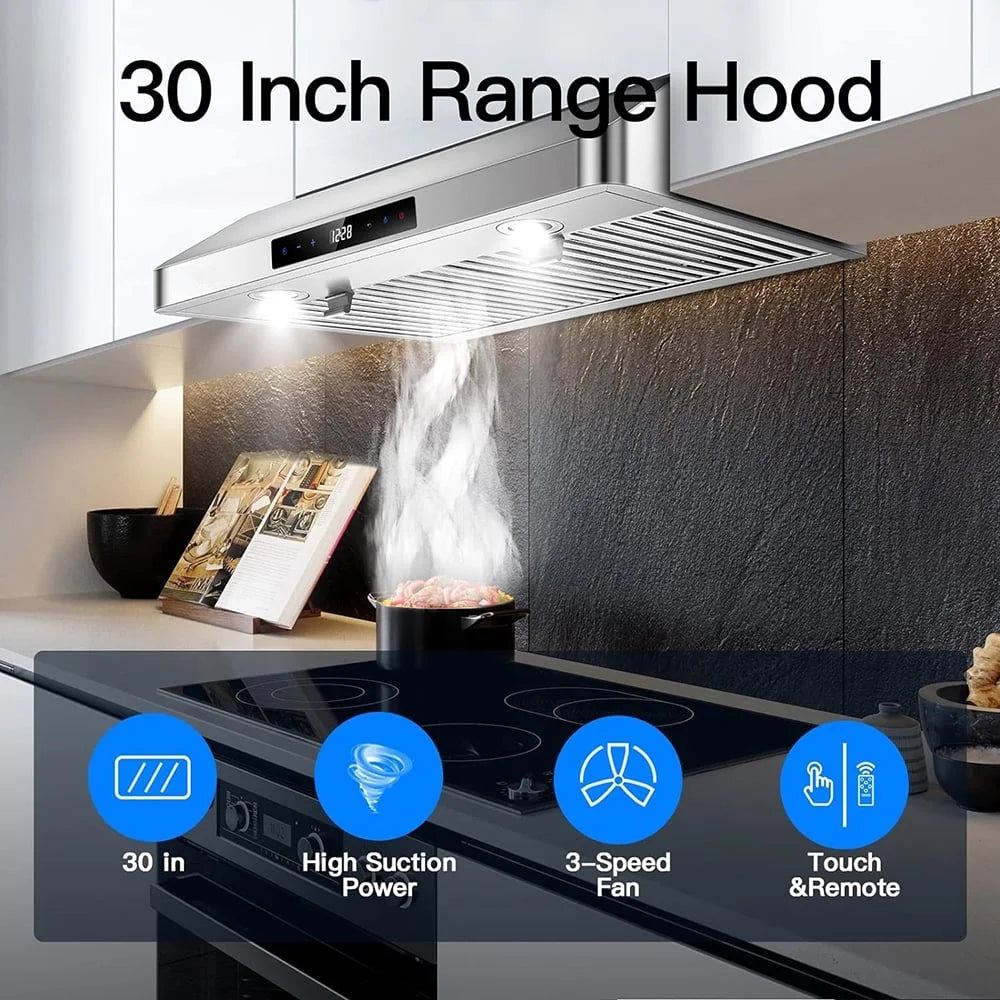 AMZCHEF Range Hood 30 inch Insert Stainless Steel with 9 Speed Fan 900 CFM Kitchen Vent Hood
