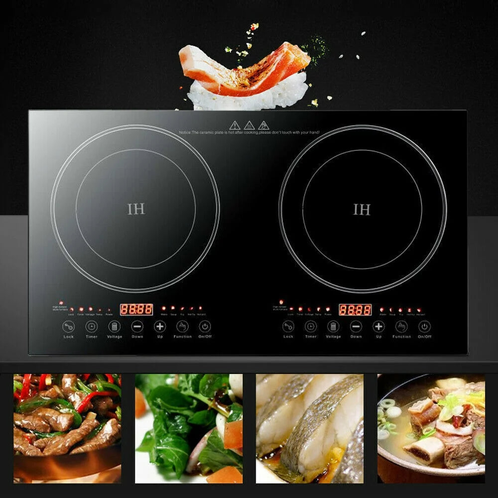 2400W 110V Electric 2-Burners Built in Dual Induction Cooking Cooker Cooktop Countertop