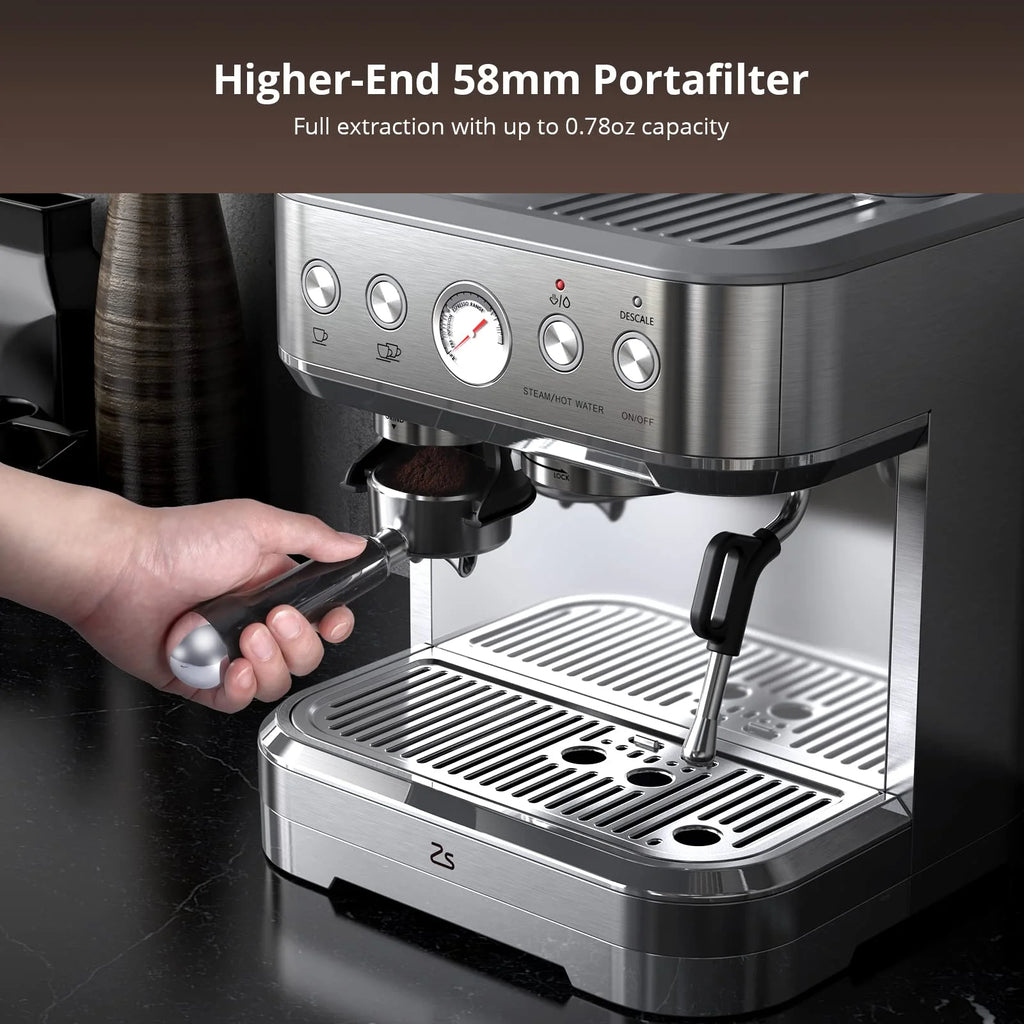 Towallmark All-In-One Espresso Machine with Milk Frother & Grinder - 15 Bar Automatic Coffee Maker with Italian ULKA Pump, 2.5L Water Tank, Brushed Stainless Steel for Home and Office