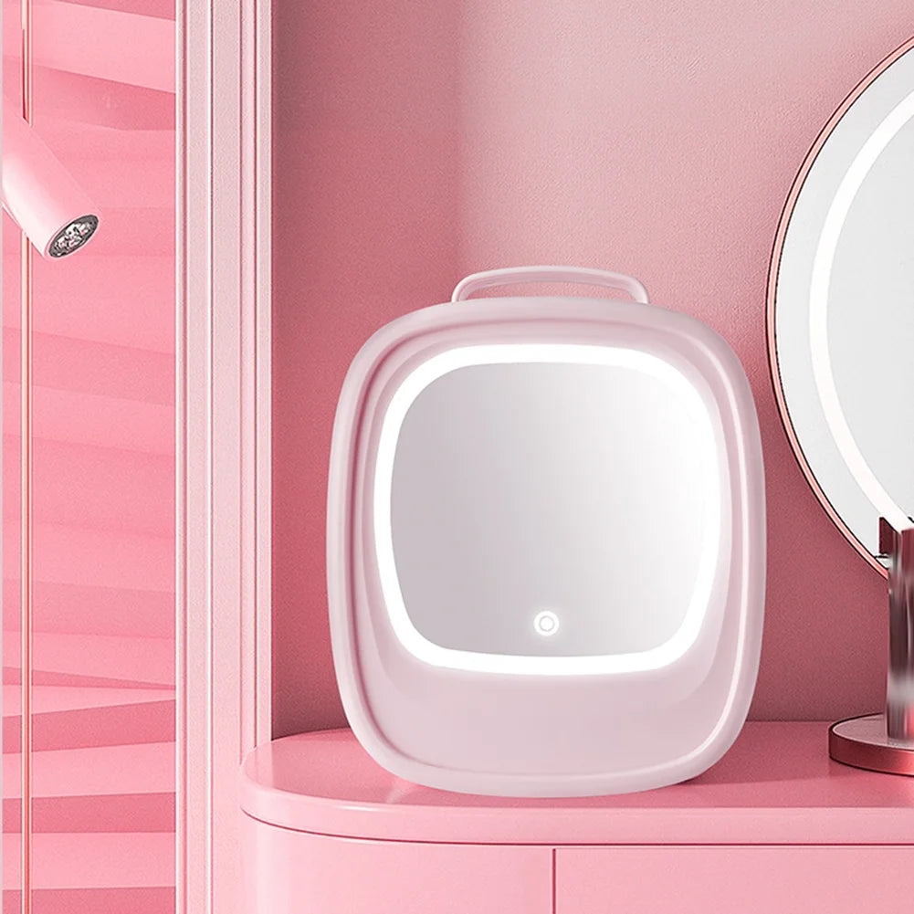 6L Beauty Mini Fridge Skincare Refrigerator with Touch Screen Led Makeup Mirror for Car Skincare Cosmetics Blue