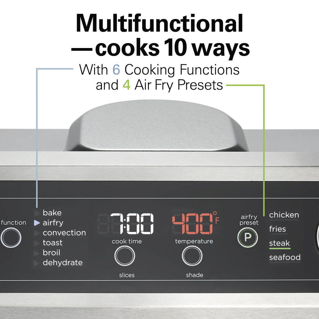 Hamilton Beach Digital Air Fryer Toaster Oven Combo, 10 Ways to Cook, 4 Preset Functions, 1800 Watts, Stainless Steel