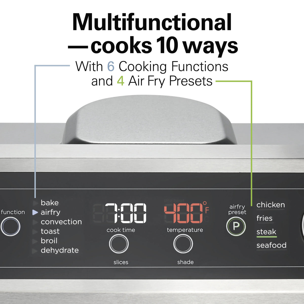 Hamilton Beach Digital Air Fryer Toaster Oven Combo, 10 Ways to Cook, 4 Preset Functions, 1800 Watts, Stainless Steel