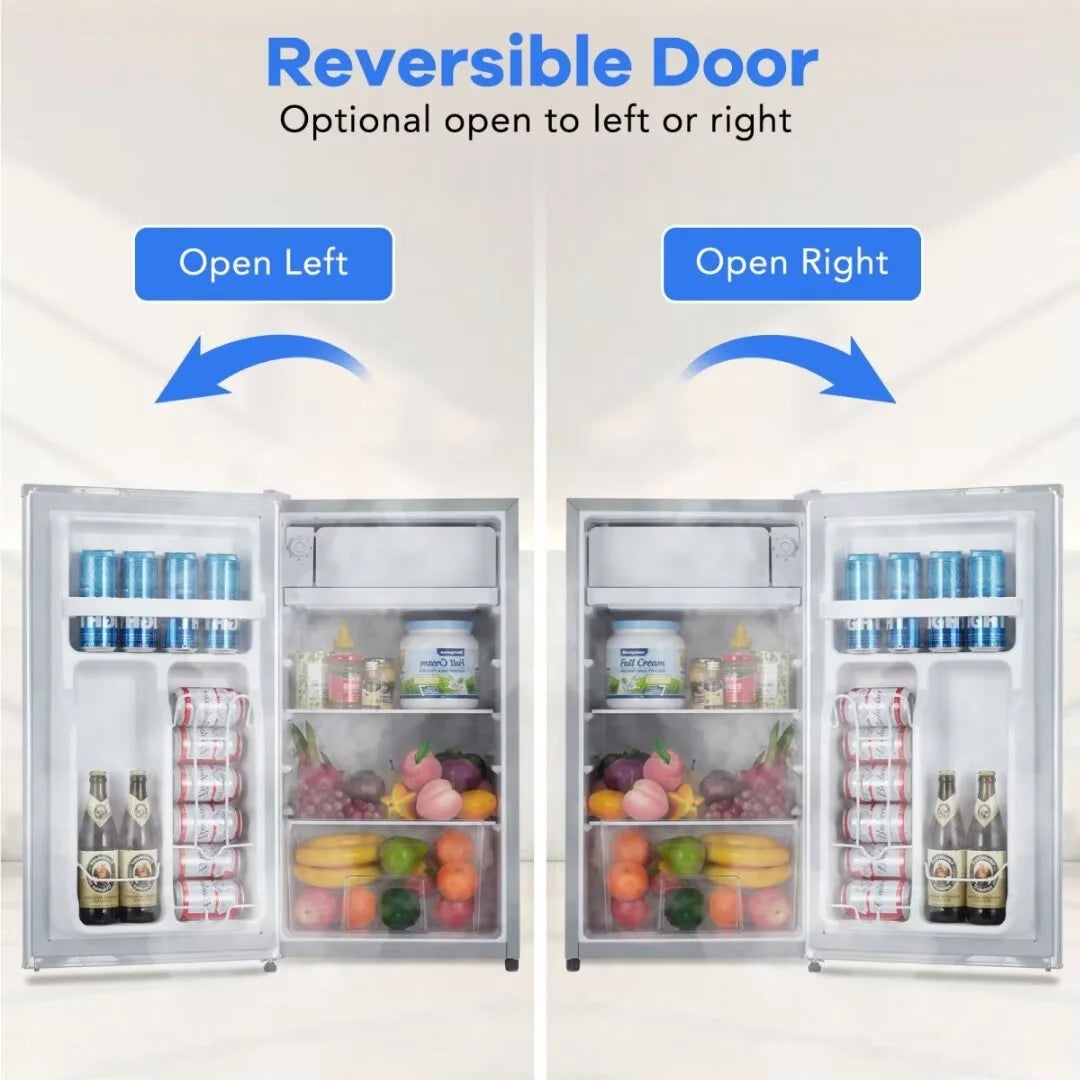 Mini Fridge with Freezer, 3.2 Cu. Ft Small Refrigerator with Adjustable Thermostat, Reversible Door for Home Office, White