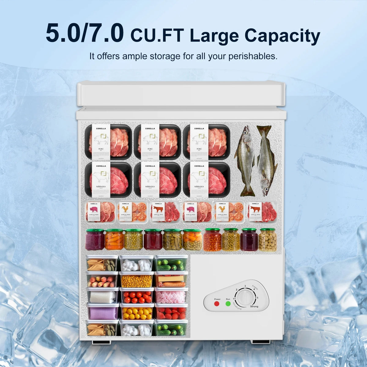TABU Chest Freezer, 7.0 Cu Ft Deep Freezer with Adjustable Temperature, Compact Freezer with Top Open Door (White)