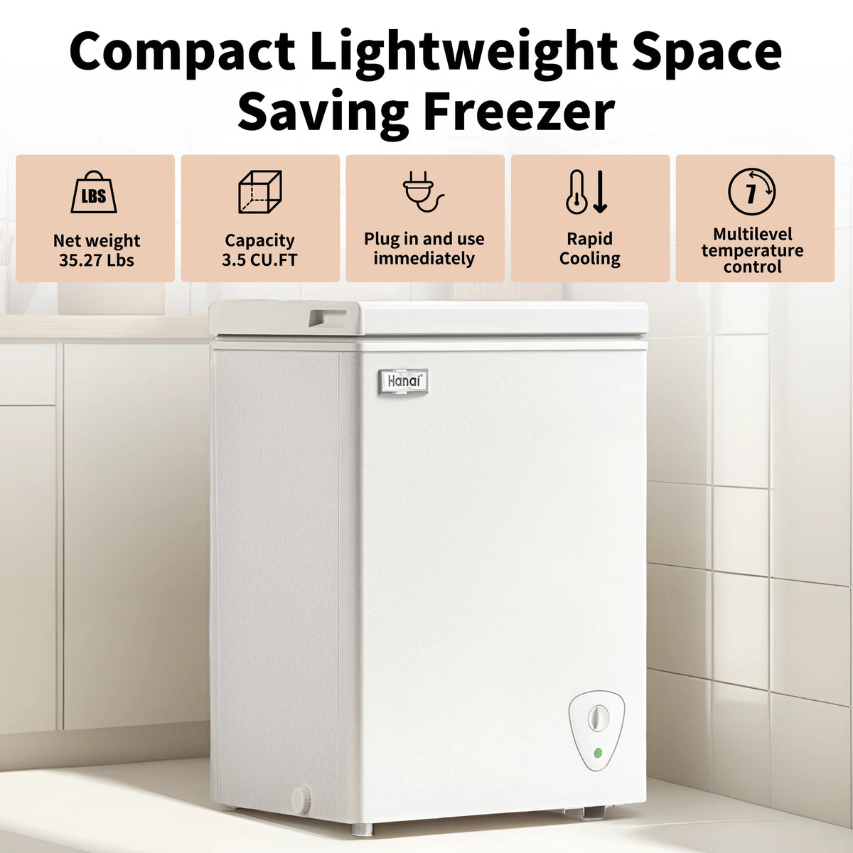 WANAI Chest Freezer 3.5 Cu.ft, Deep Freezer with Top Open Door ,White