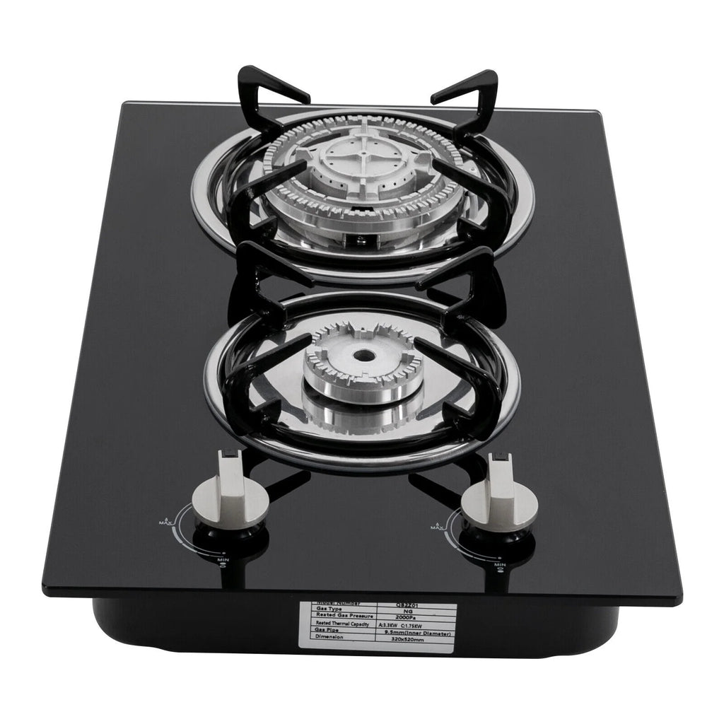 2 Burner Modern Gas Cooktop Gas Stove Top with 2 Burner Black 20.47*12.6 in