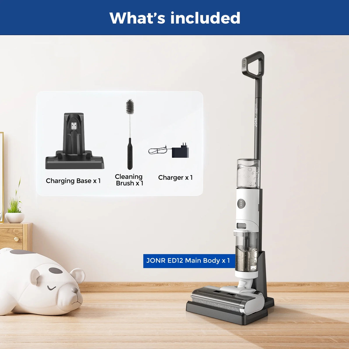 JONR ED12 Pro Max Wet Dry Vacuum Cleaner, 167��F Flashdry Self-Cleaning and 800ml Large Capacity Dirty Water Tank Smart Floor Cleaner