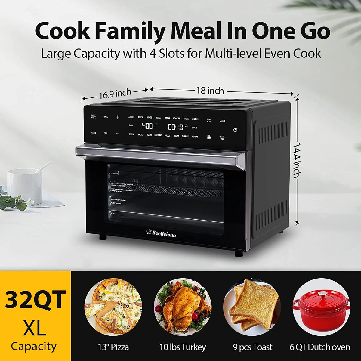 Aeitto 32-Qt Air Fryer Toaster Oven, 19-in-1 Convection Countertop Oven with Rotisserie & Dehydrator, 6 Accessories