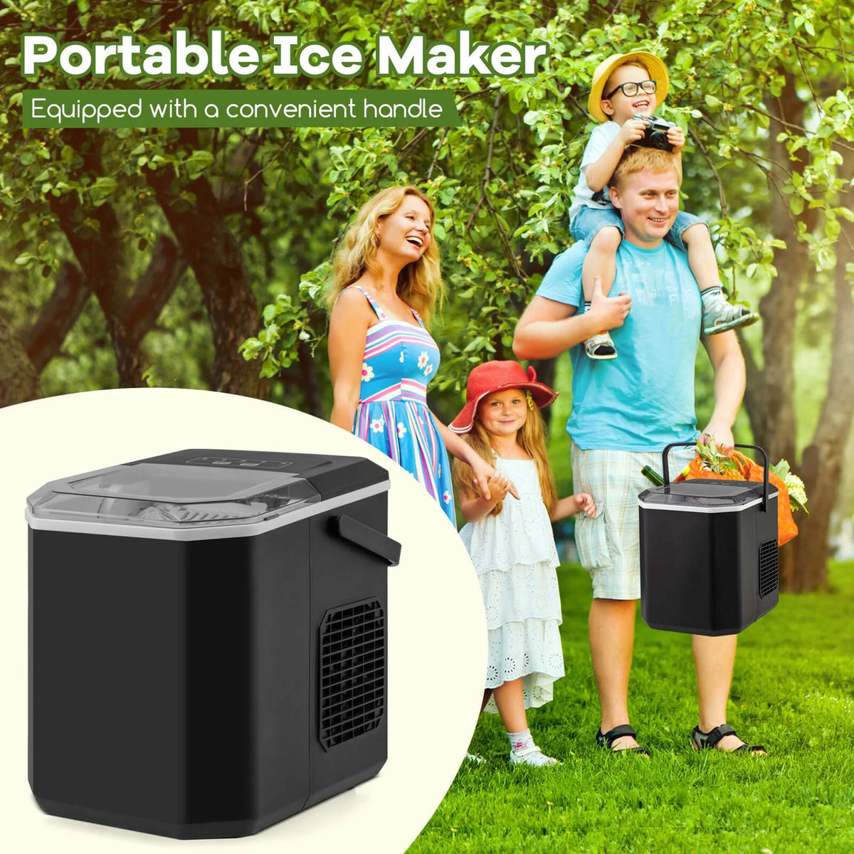 Costway Countertop Ice Maker Portable Ice Making Machine 6-13 Mins 9 Ice 26.5 lbs/24 Hrs Black