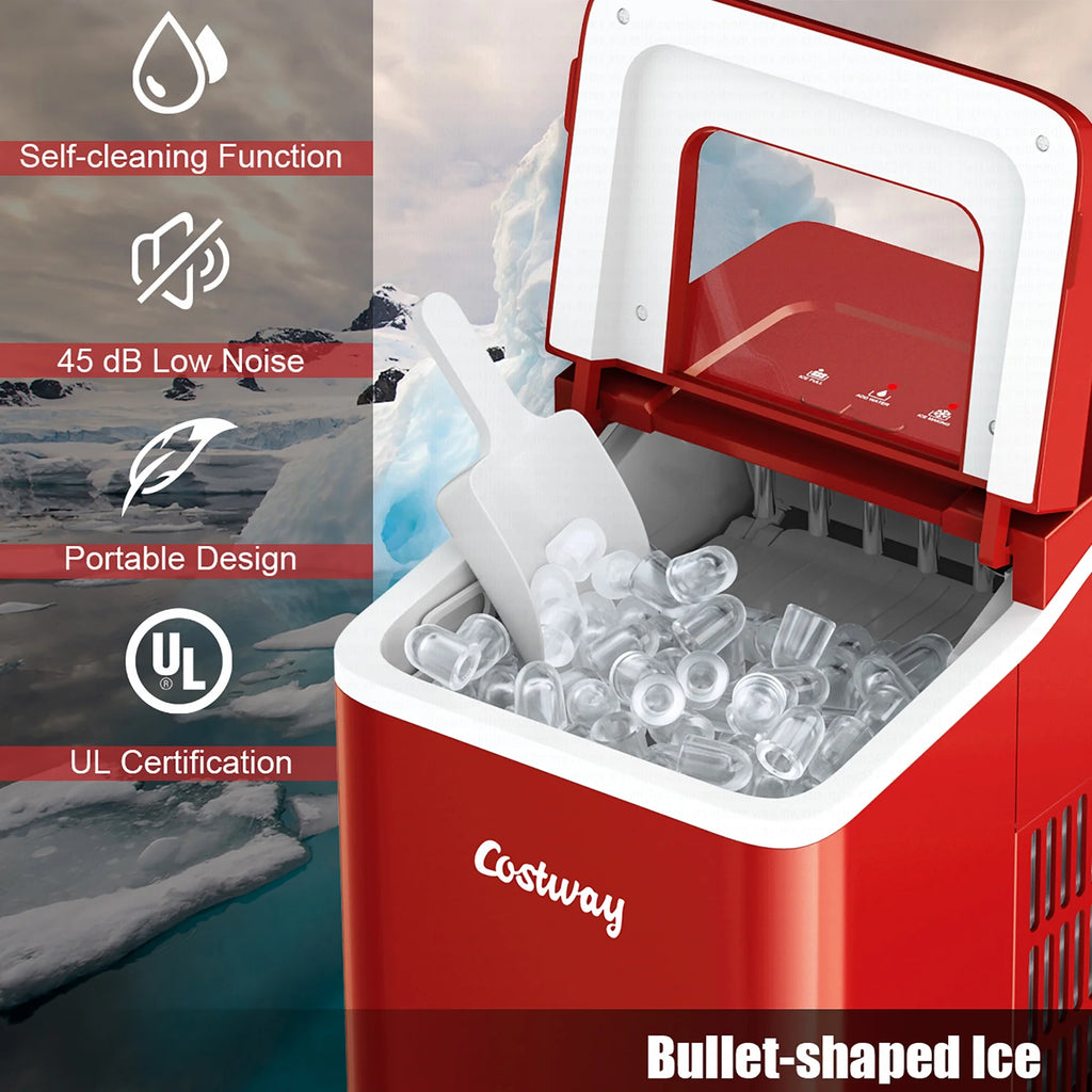 Costway Portable Ice Maker Machine Countertop 26Lbs/24H Self-cleaning w/ Scoop Green