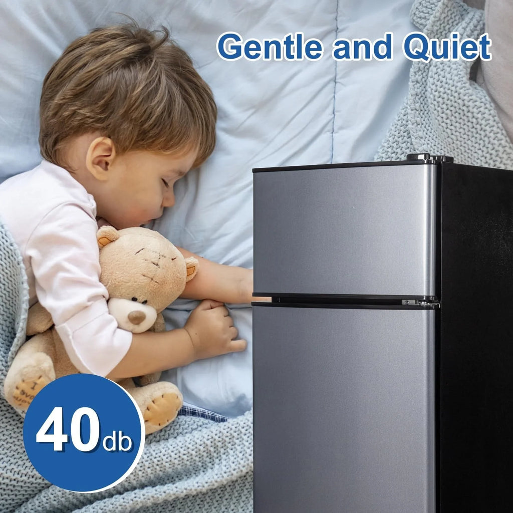GGTB 2.5 Cu.Ft Compact Double Door Mini Fridge - Top Freezer & Bottom Refrigerator, 7-Level Precision Cooling | Ideal for Dorm, Bedroom, Office & Small Spaces