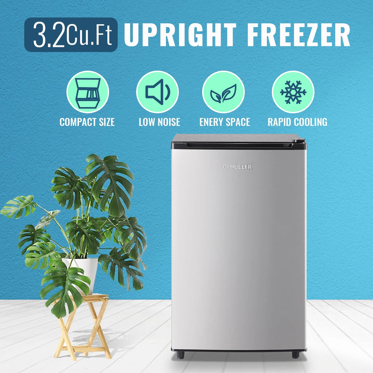 Demuller Upright Freezer 3.2 Cu.ft Freezer 7-speed Temperature Control Fix Shelves Black New