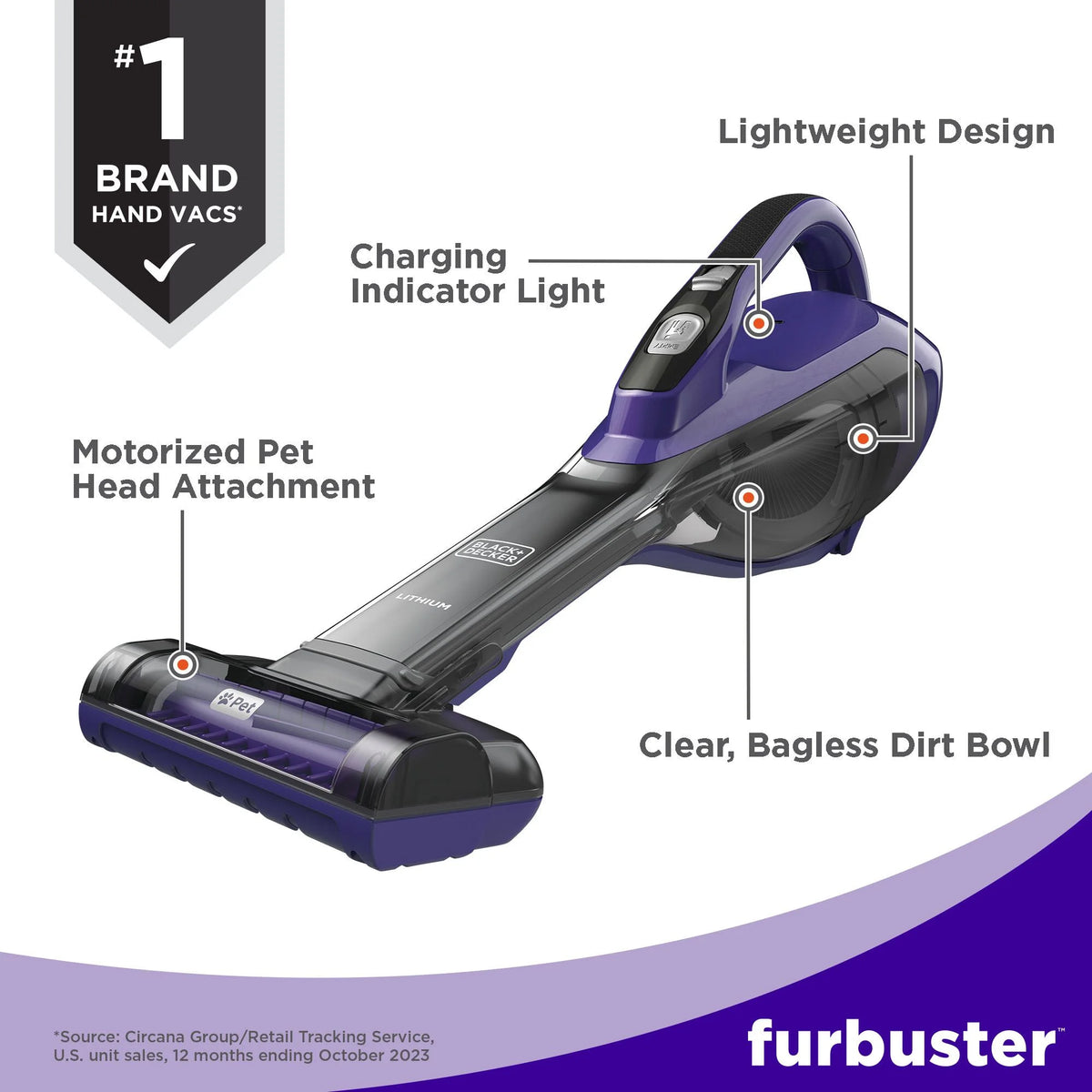 BLACK+DECKER Dustbuster furbuster AdvanceClean Cordless Pet Handheld Vacuum, HLVA325JP07
