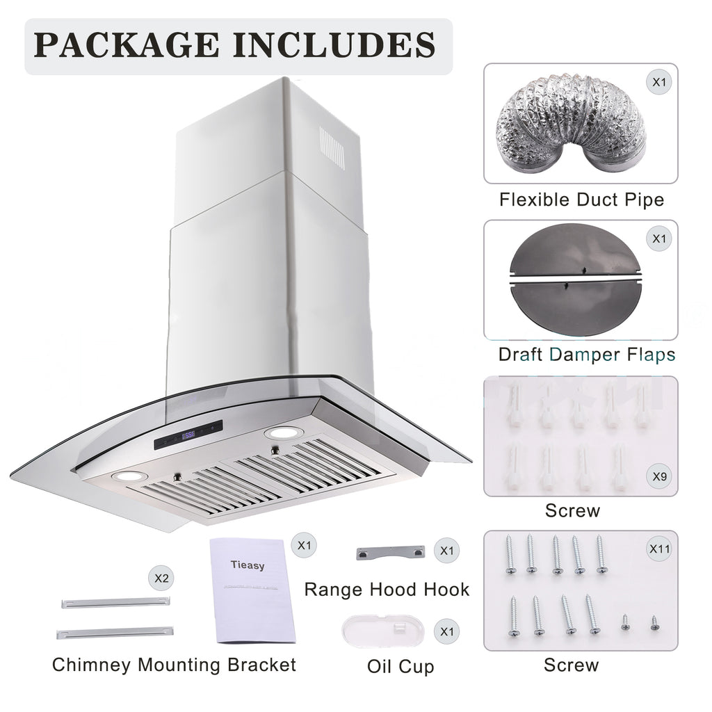 30 in. Ducted Wall Mount Range Hood Kitchen Hood Stainless Steel with Touch Control LED Light