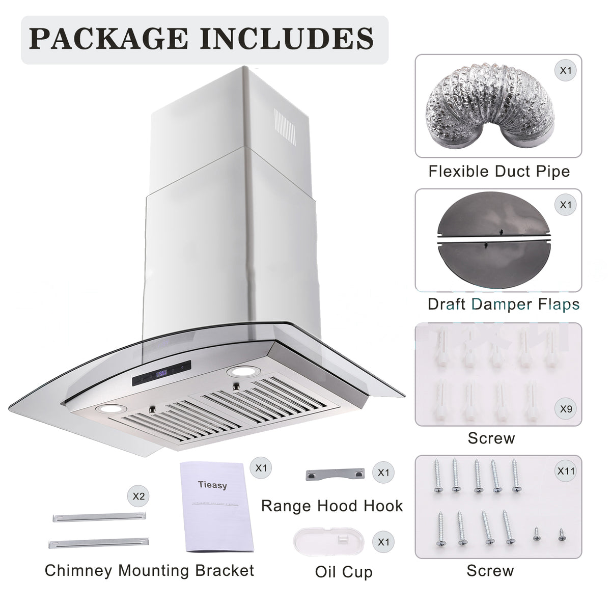 30 in. Ducted Wall Mount Range Hood Kitchen Hood Stainless Steel with Touch Control LED Light