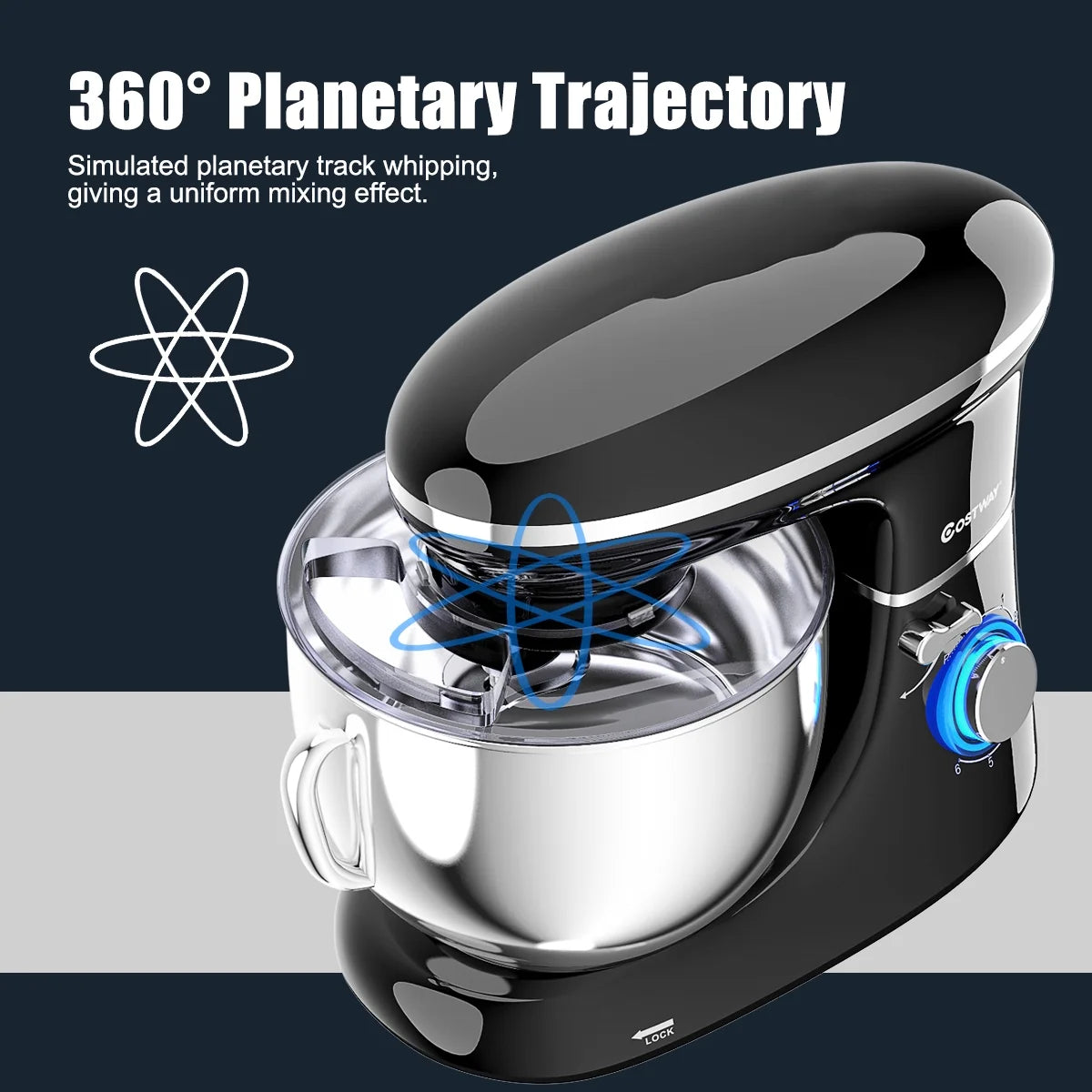 Costway 6.3 QT Tilt-Head Food Stand Mixer 6 Speed 660W wIth Dough Hook, Whisk & Beater Black