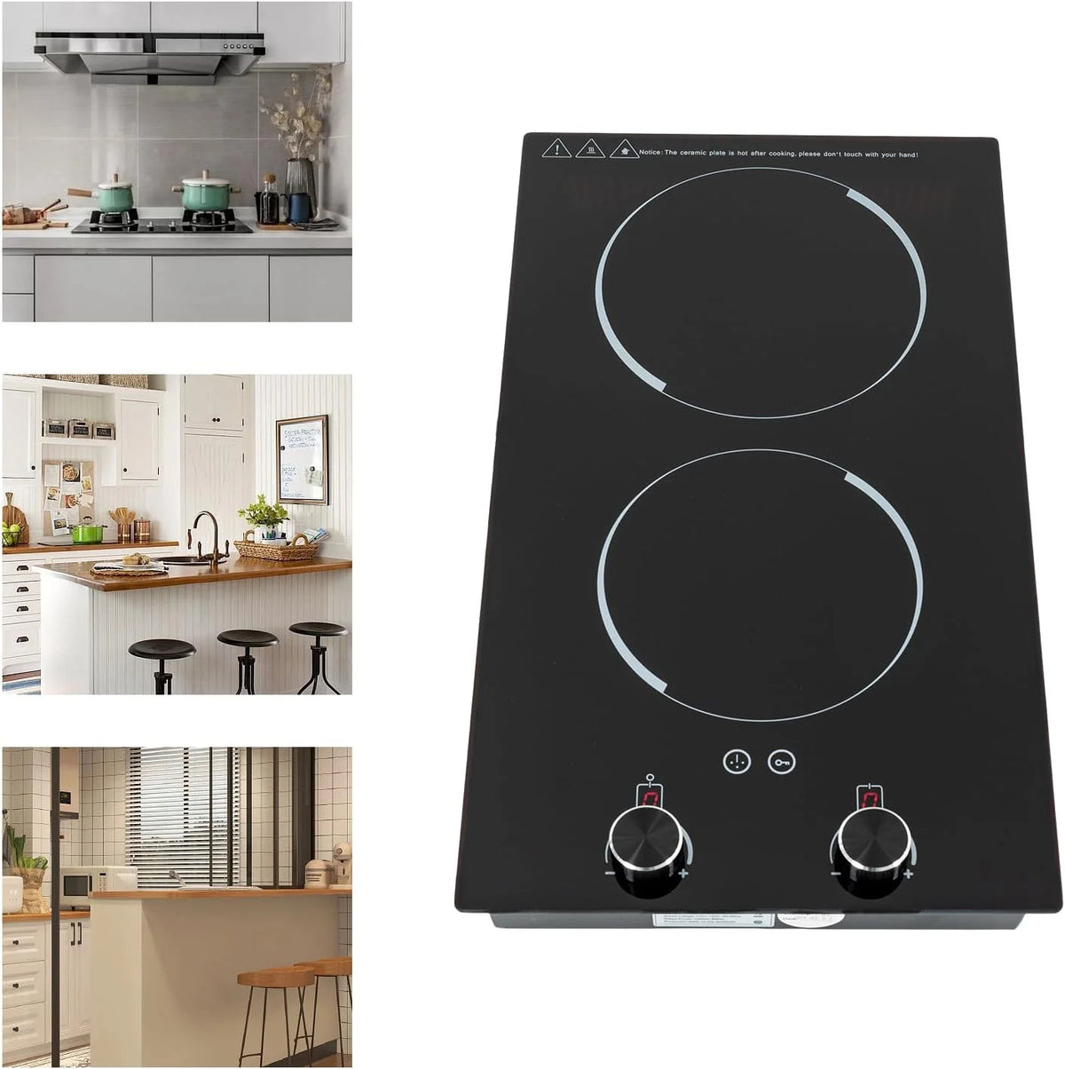 Electric Ceramic Cooktop with Timer,2 Burners Built-in Radiant Electric Stove Top with Child Safety Lock,24 Inch Electric Cooktop with Sensor Touch Control (9 Power-2 Burners)
