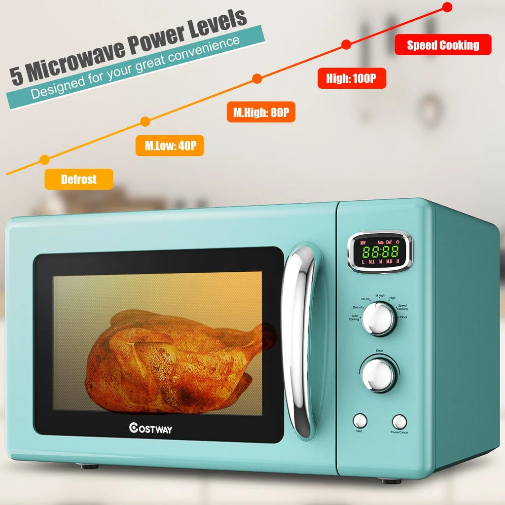 Costway 0.9Cu.ft. Retro Countertop Compact Microwave Oven 900W 8 Cooking Settings White