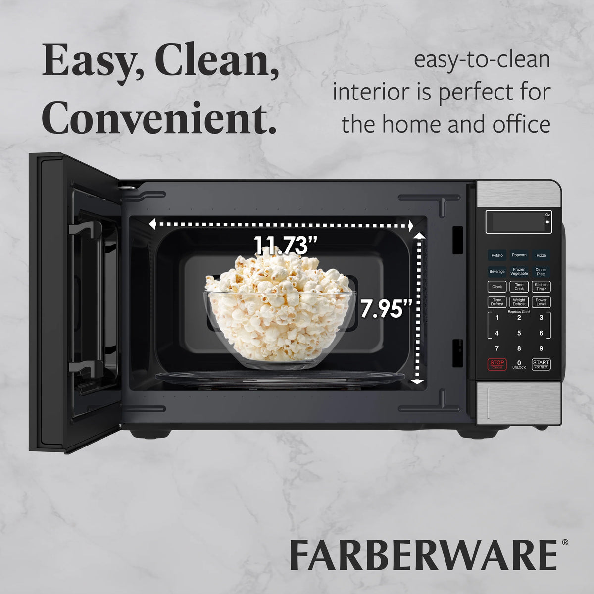 Farberware FMGZ09BKA 0.9 Cu. Ft. Microwave Oven, 900W, Digital Control, LED Display, 6 Cooking Presets, Black