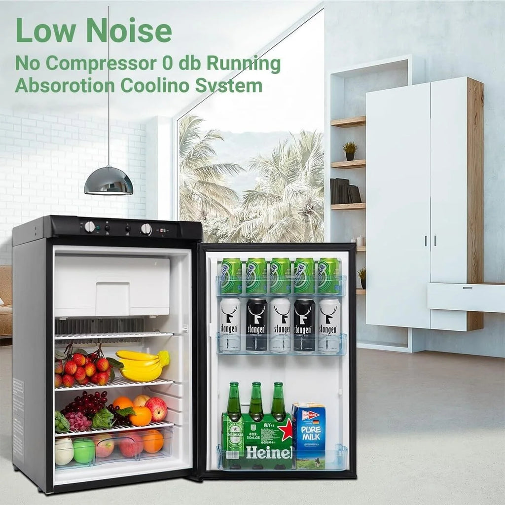 Smad Propane Refrigerator with Freezer 3 Way Fridge Gas/12V/110V 3.5 Cu.ft Outdoor