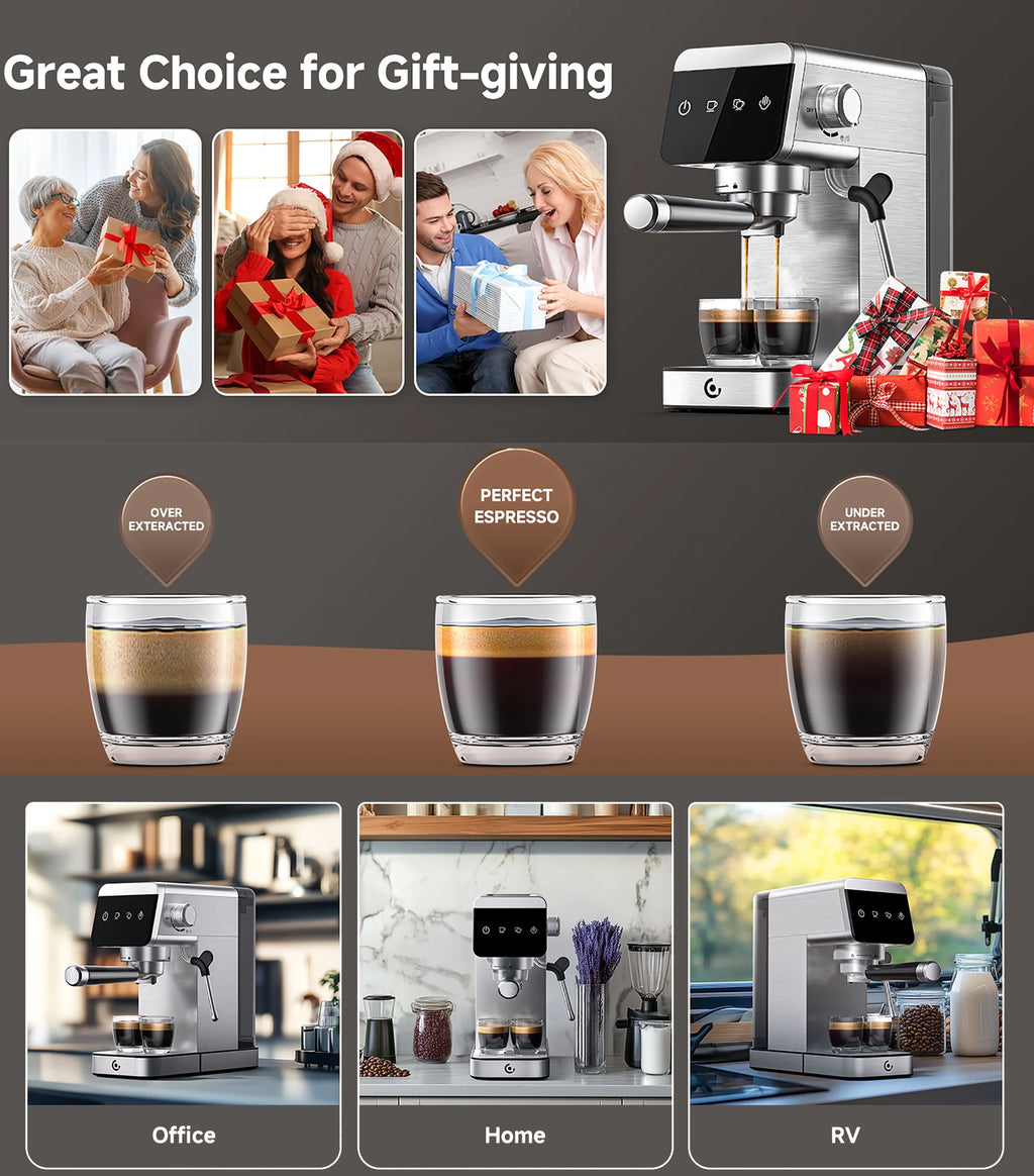 Sunmaki Espresso Machine 20 Bar Stainless Steel Coffee Machines with LED Touch Screen Powerful Steam Wand, Removable Water Tank, for Cappuccino, Latte