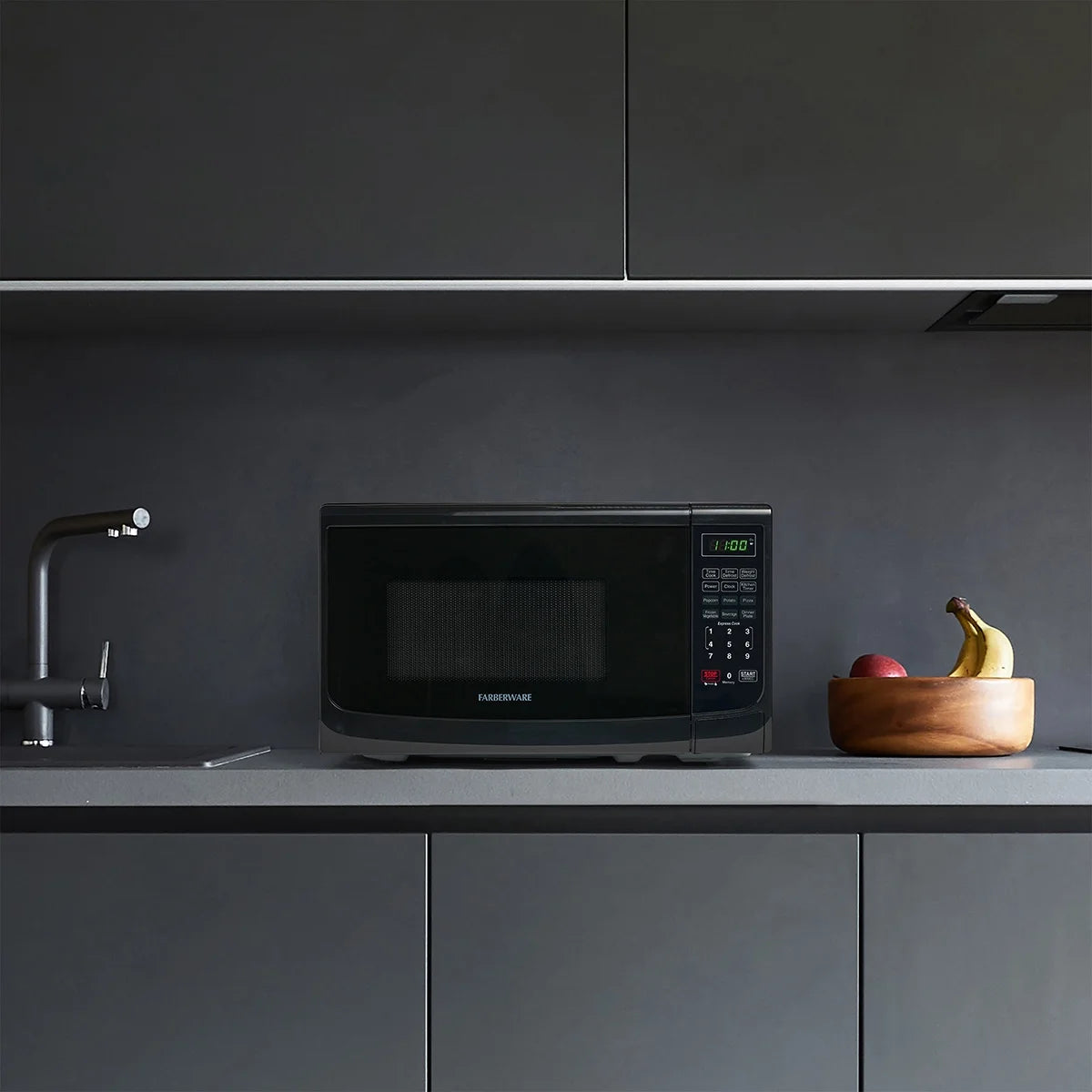 Farberware Countertop Microwave Oven with LED Lighting & Child Lock, 0.7 Cu Ft Black