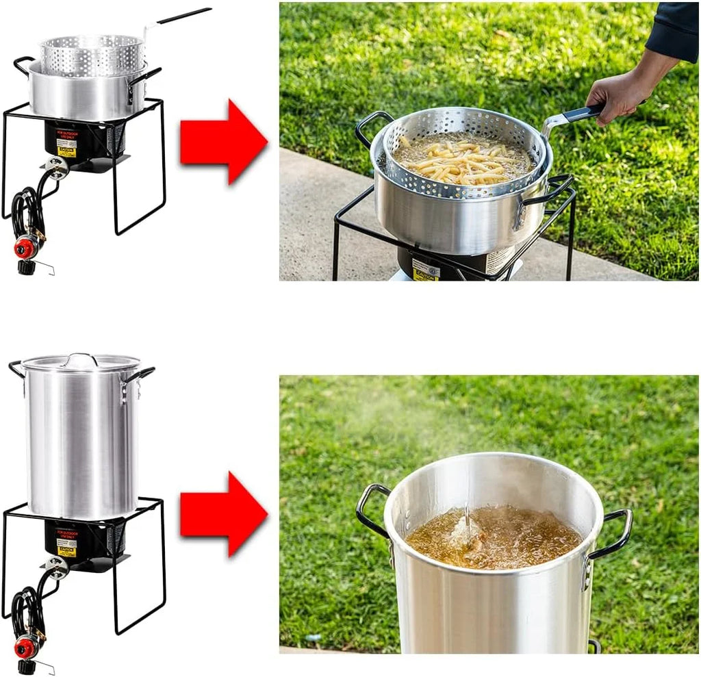 Barton 64 Qt. Aluminum Turkey Deep Fryer Pot With Injector Thermometer Kit and 100,000 BTU Outdoor Propane Stove Burner Stand for 28Lb Turkey, Outdoor Cooking Seafood Boiler Roaster Crawfish Boiling