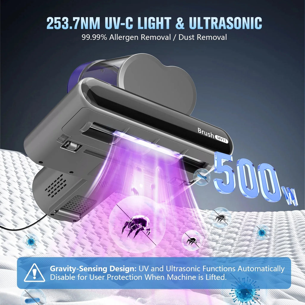ONSON 16Kpa Powerful Mattress Vacuum Cleaner with 3 Filters, 2 Speed Deep Sofa Vacuum Cleaner with Purple Light, Cordless Vacuum for Mattress, Bed