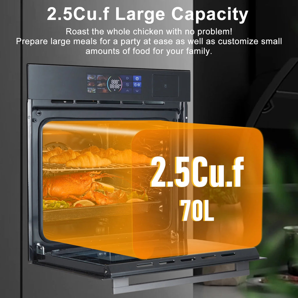 Luku Single Wall Oven, 2.5Cu.Ft, 3000W - Air Frying, 8 Baking Modes, Steam & Grill, Colorful LED Screen