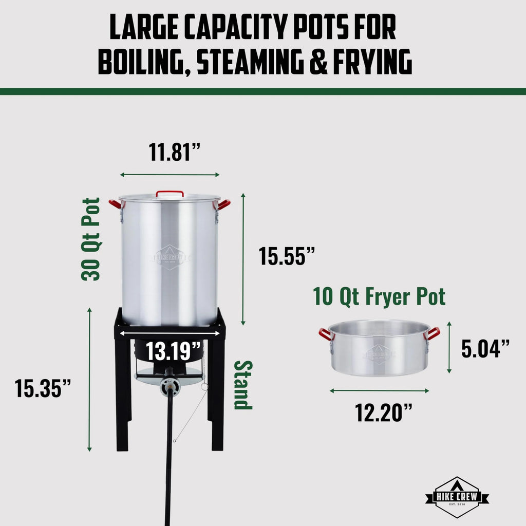 Hike Crew 14-Piece Outdoor Turkey Fryer Kit W/30Qt Boiler Pot, 10Qt Turkey Fryer Pot, Stand & More